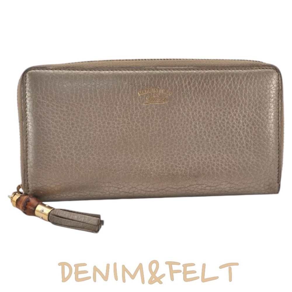 Gucci Bamboo Tassel Gold Tan Leather Long Zip Around Wallet Purse 307984
